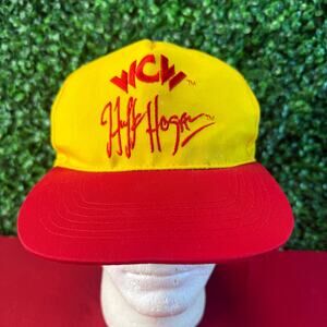 Vintage WCW Hulk Hogan Hat Promotional Snapback Yellow Crown Red Brim Promo Rare